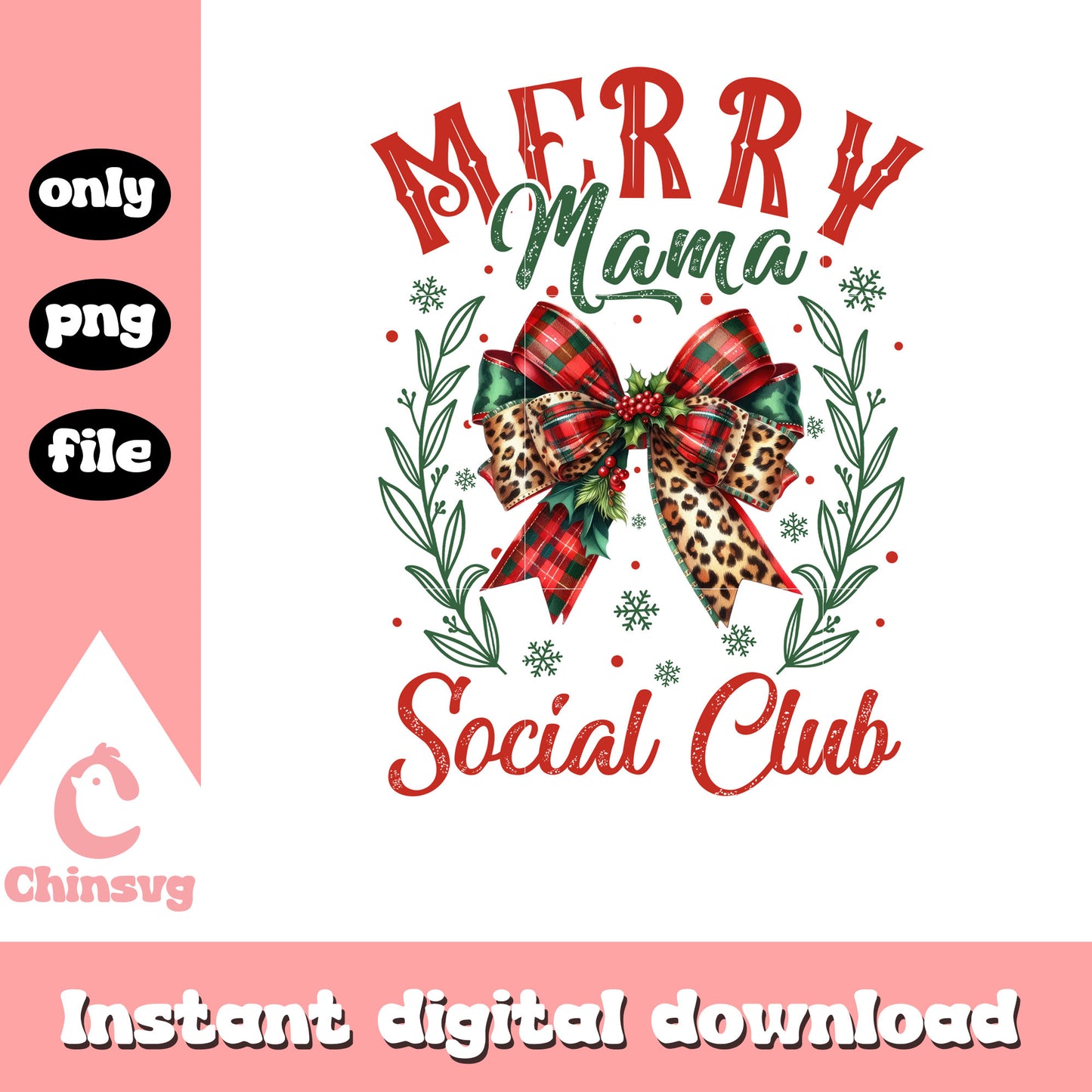 Merry mama social club logo png, christmas wreaths png