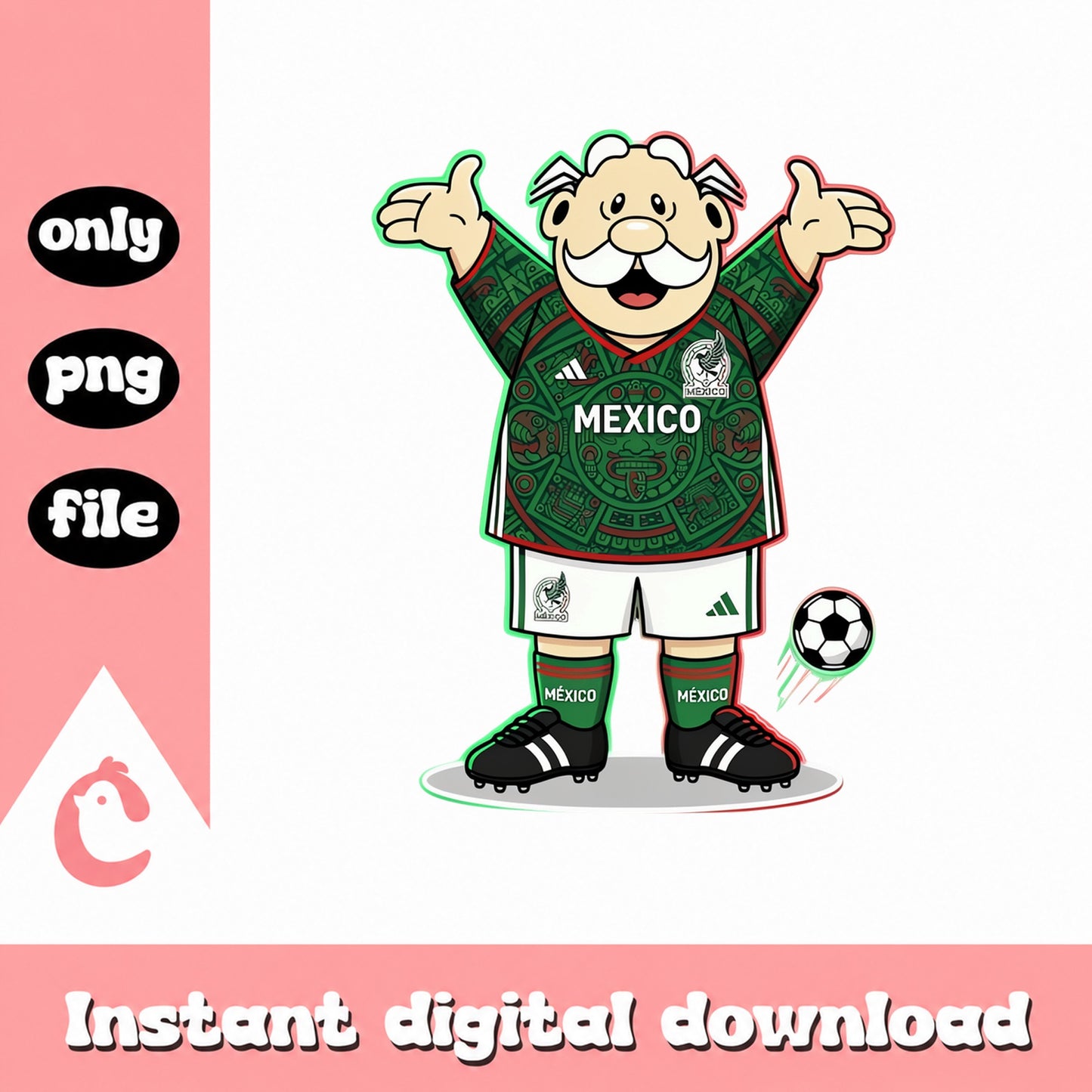 Mexico Soccer Santa Claus PNG, Christmas Football Clipart, PNG File