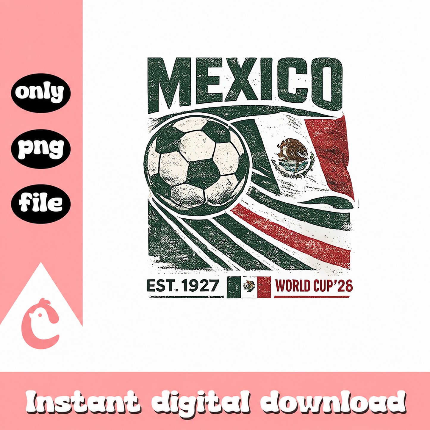 Mexico Soccer World Cup 2026 PNG, Retro Mexico Flag, Soccer PNG