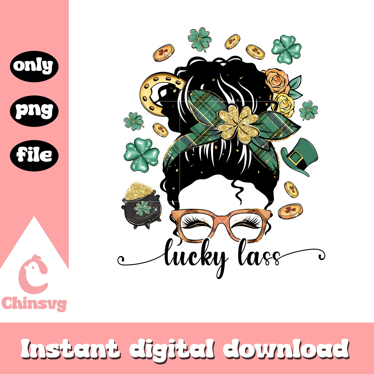 Mezzy bun lucky lass png, st patrick's day decorations png