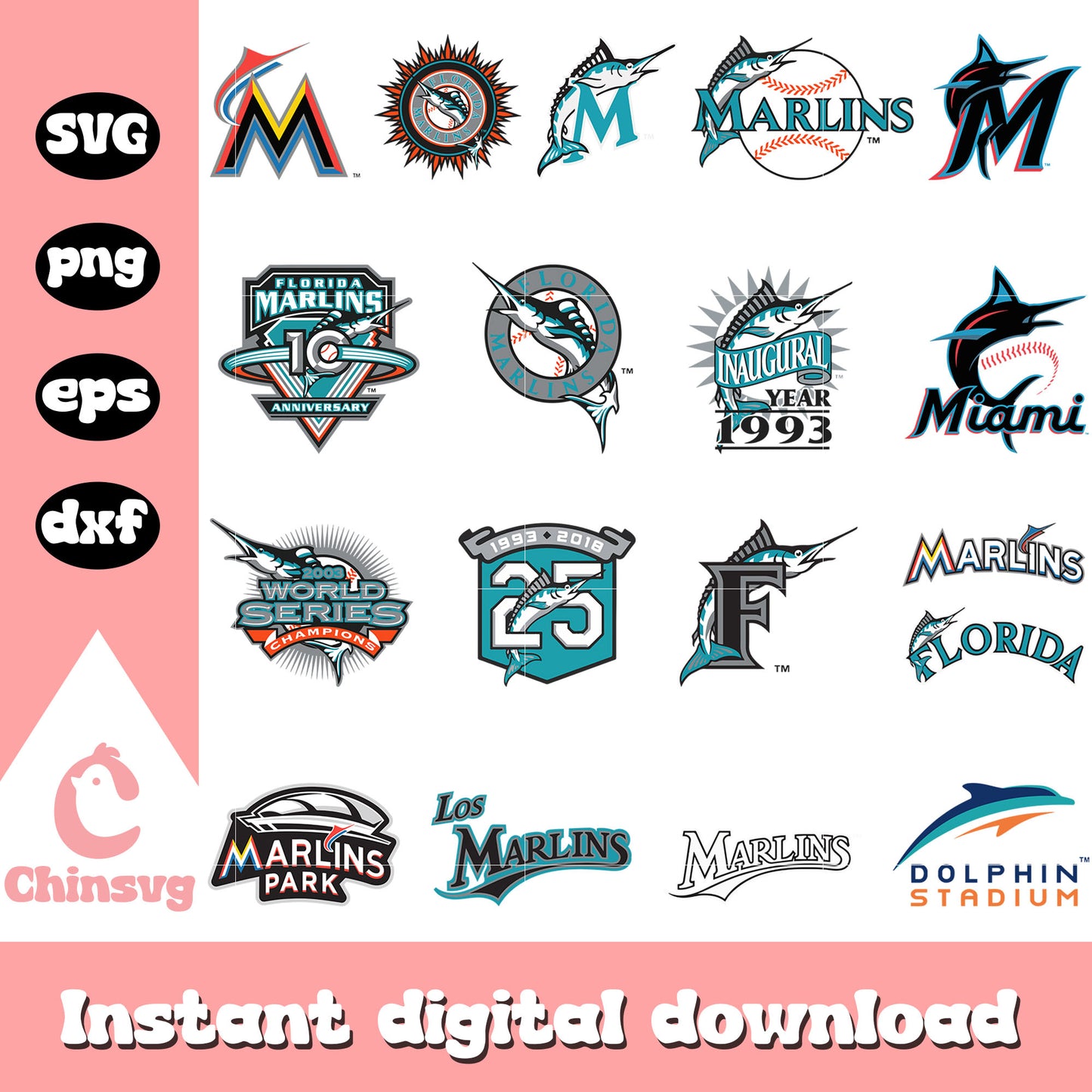 Miami marlins logo design bundle svg, miami marlins svg