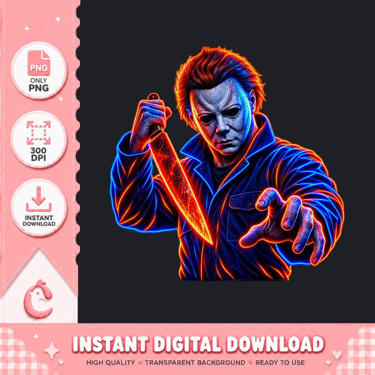 Michael Myers Neon Art PNG, Halloween Horror PNG, Instant Download PNG
