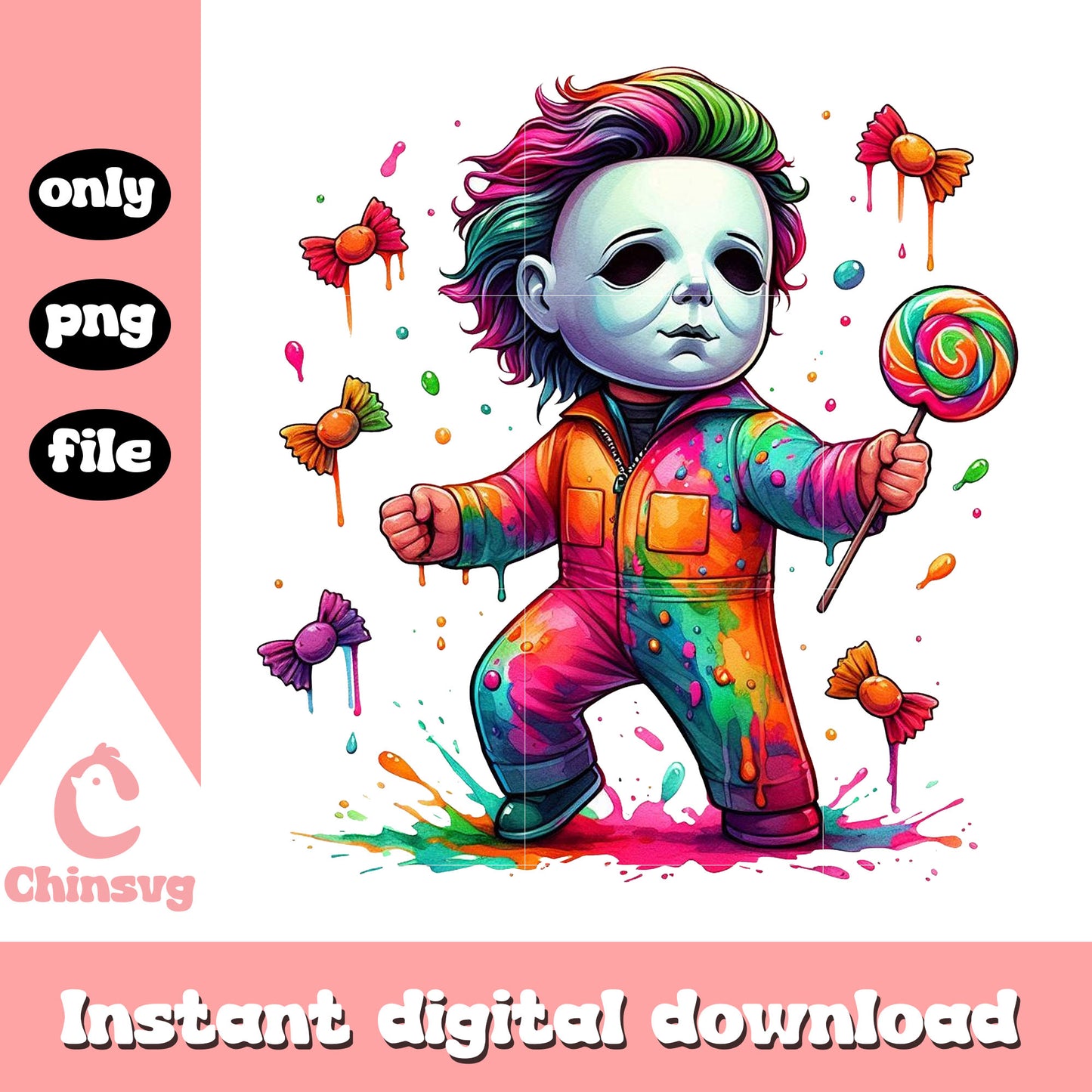 Michael myers colorful halloween design png, halloween movie png