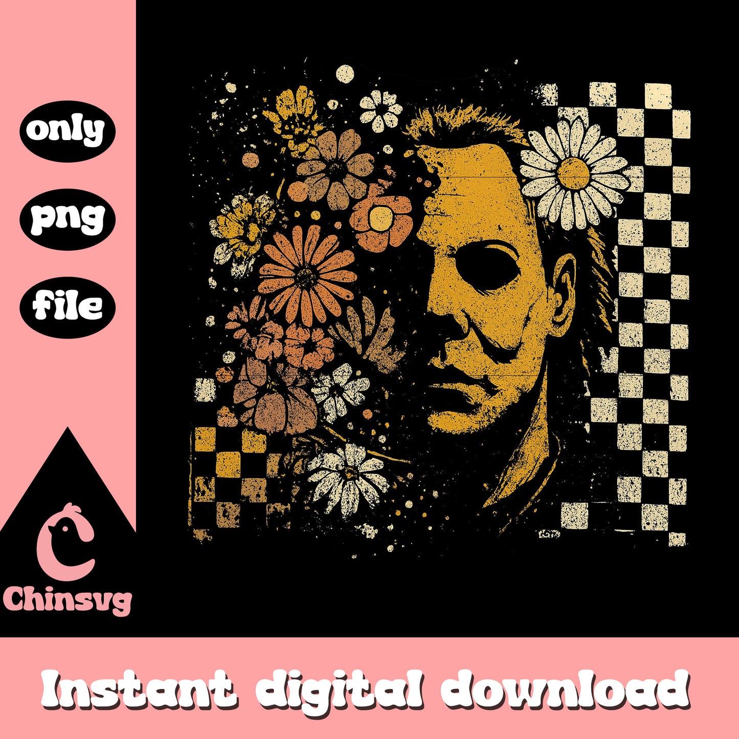 Michael myers head floral design png, michael myers mask png