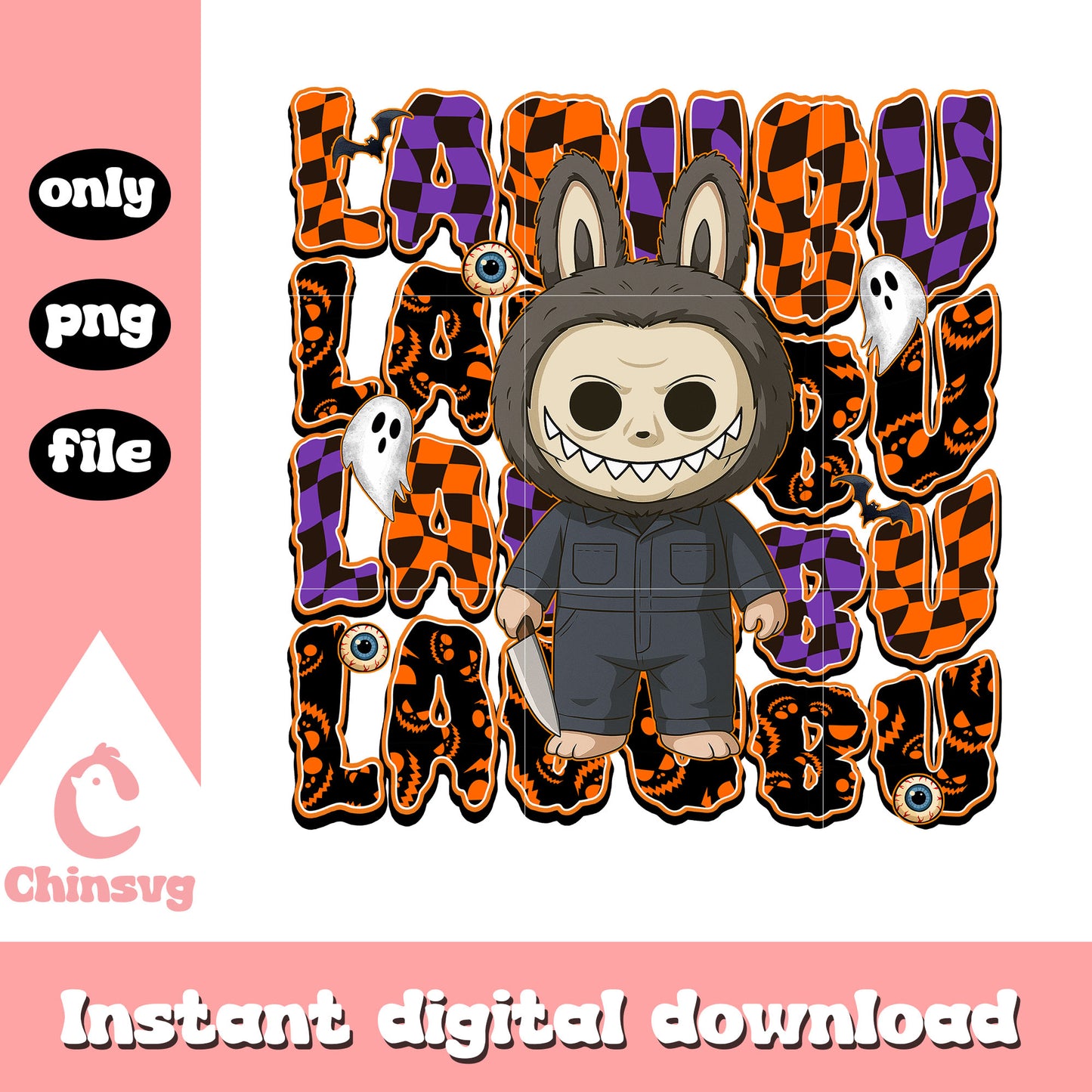 Michael myers labubu doll design png, michael myers character png