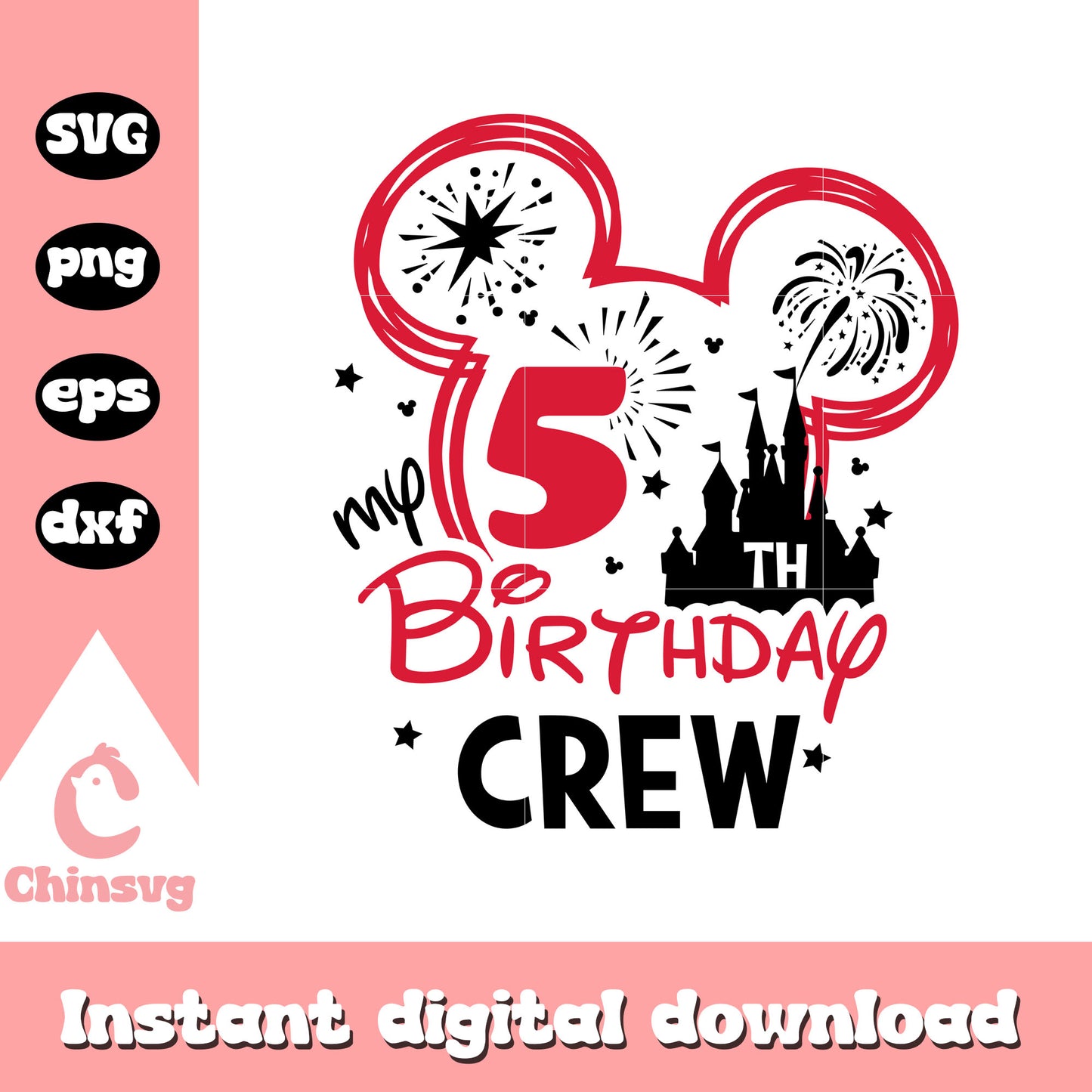 Mickey 5th my birthday crew svg, mickey head svg, disney castle svg