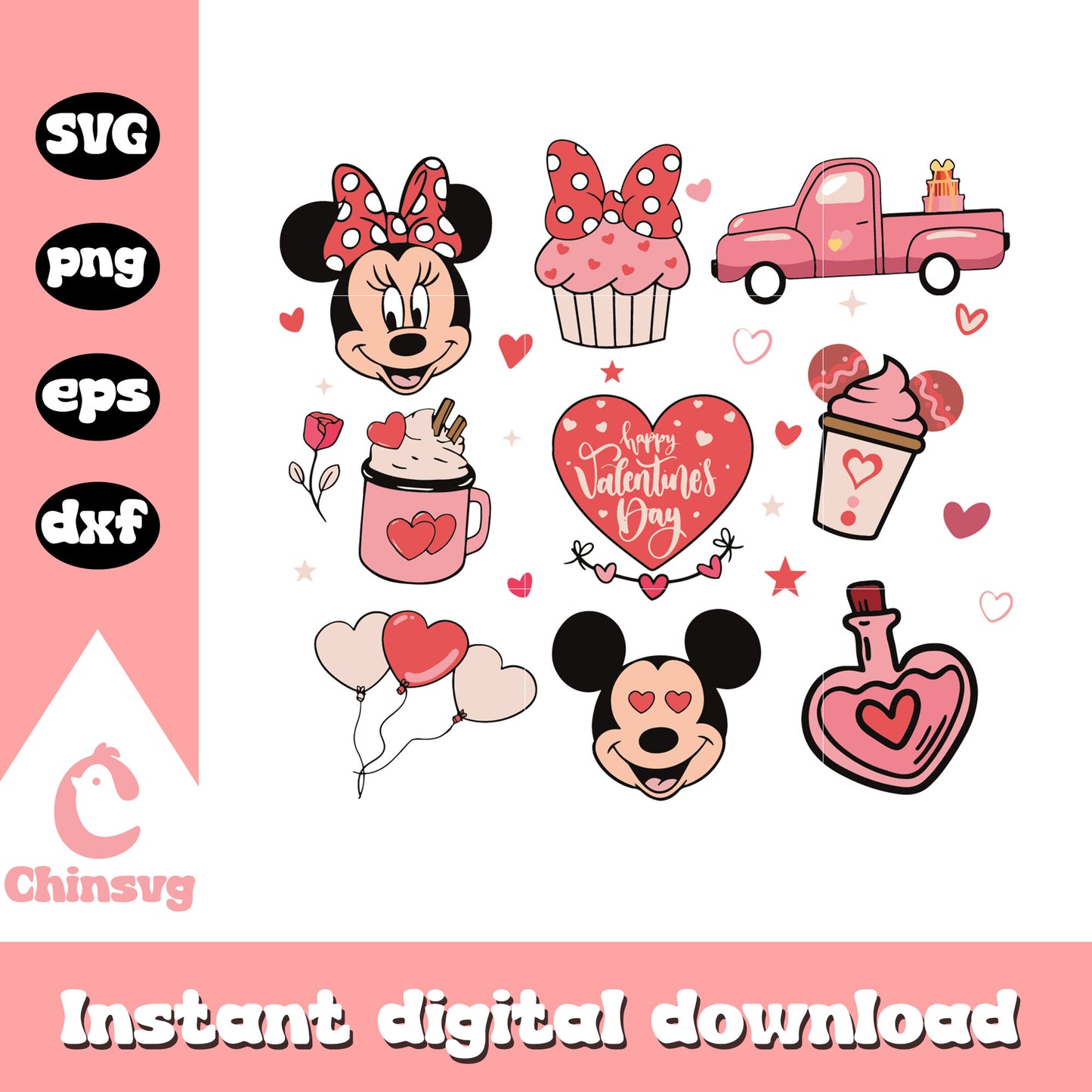 Mickey Minnie happy valentine day svg, sweet valentine svg