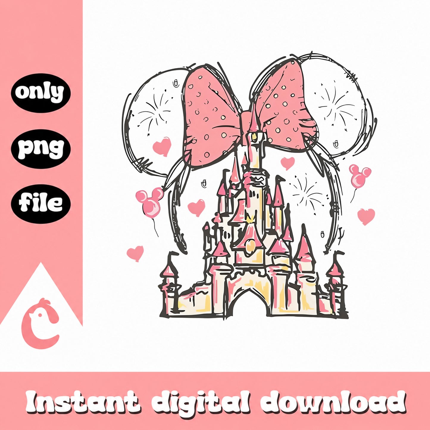 Mickey Mouse Castle PNG, Disney Princess Castle, Pink Bow PNG