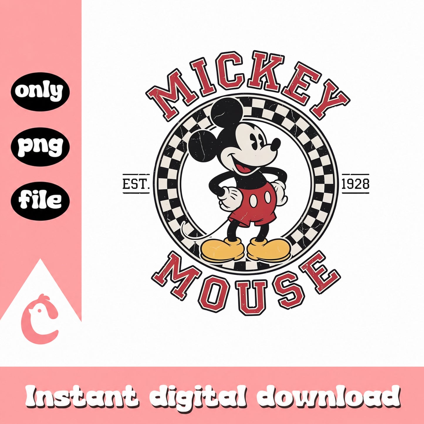 Mickey Mouse Vintage Circle Logo PNG, Disney Retro Design, PNG File