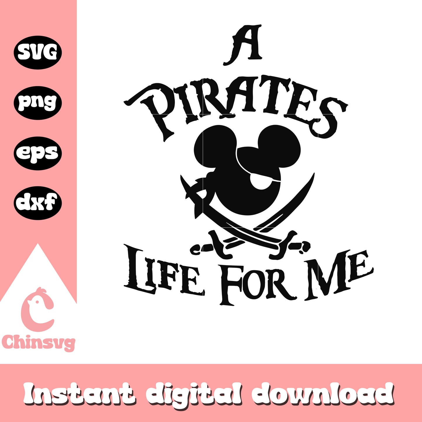 Mickey a pirates life for me black svg, mickey mouse pirate svg