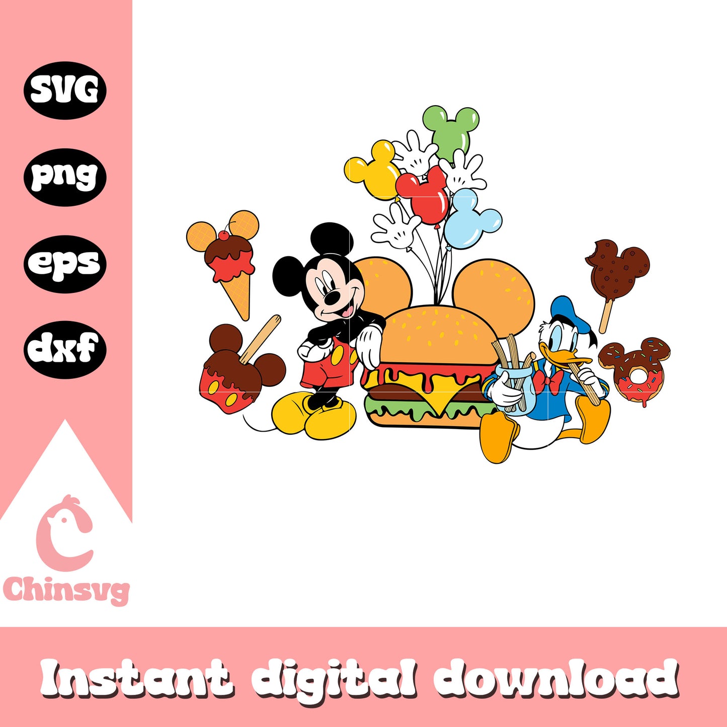 Mickey and donald with snacks svg, mickey and donald duck svg