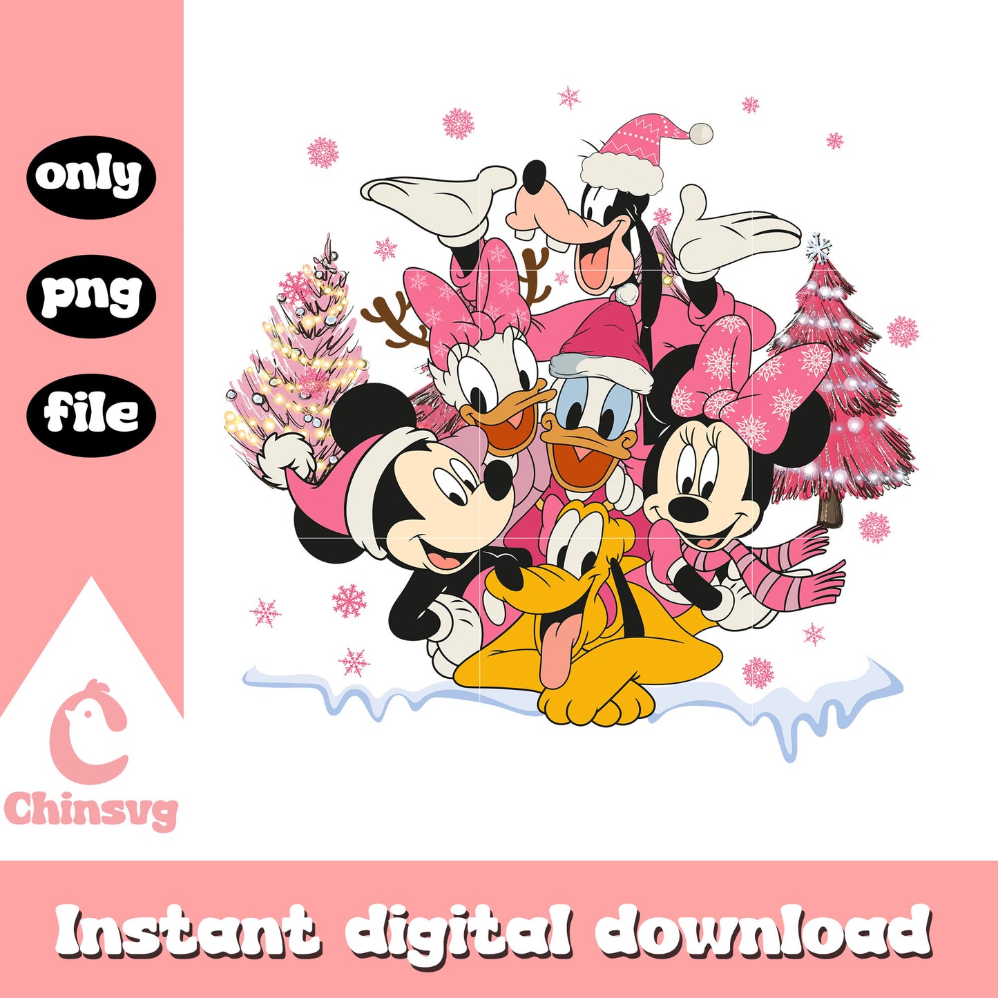 Mickey and friends christmas pink png, pink christmas png