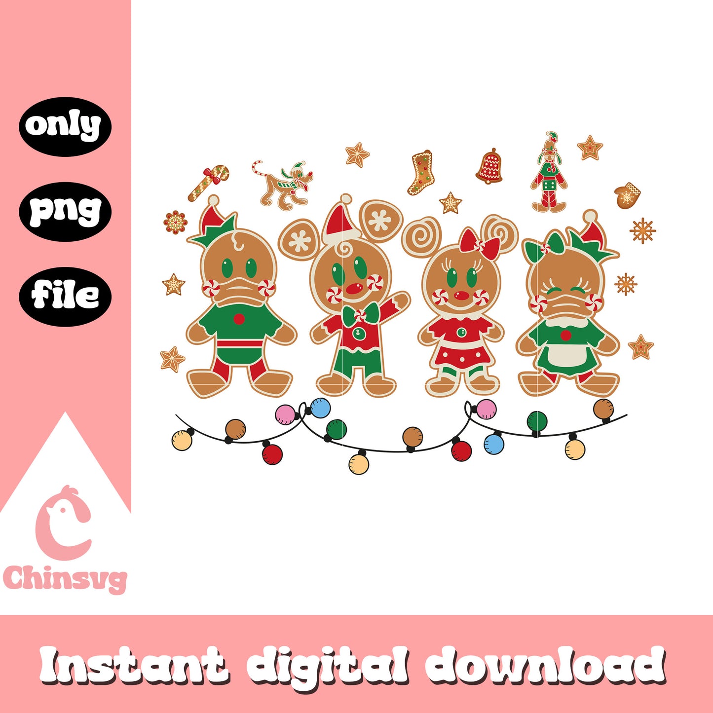 Mickey and friends gingerbread christmas png, disney gingerbread png