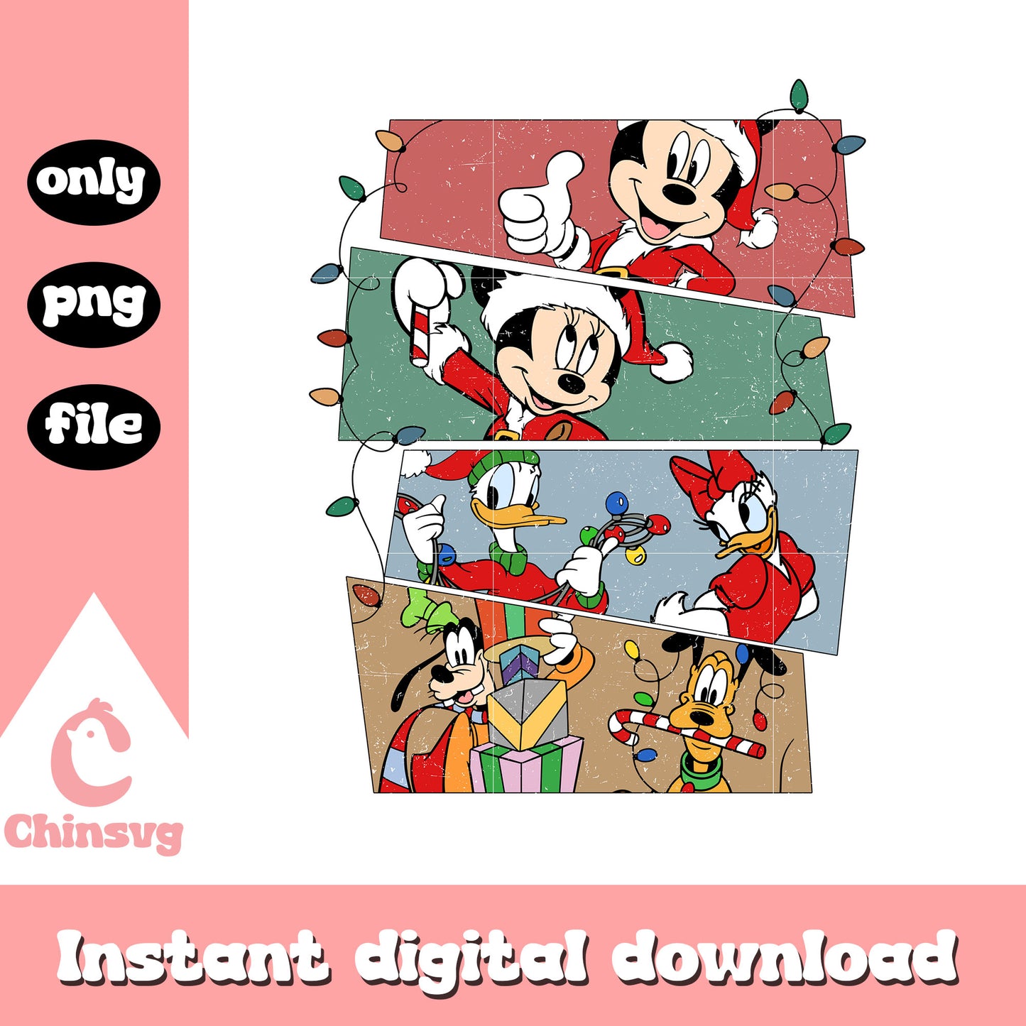 Mickey and friends light christmas png, disney christmas mickey png