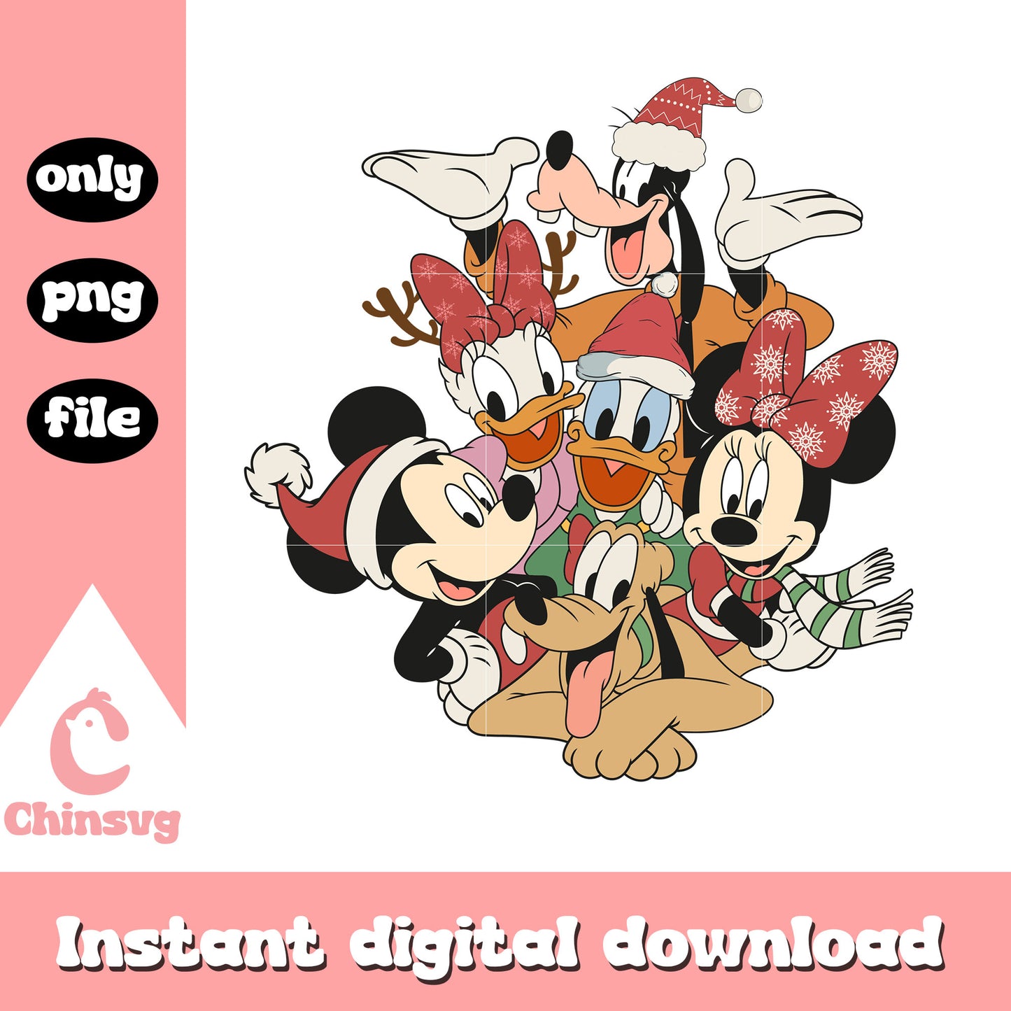 Mickey and friends santa hat christmas png, disney at christmas png