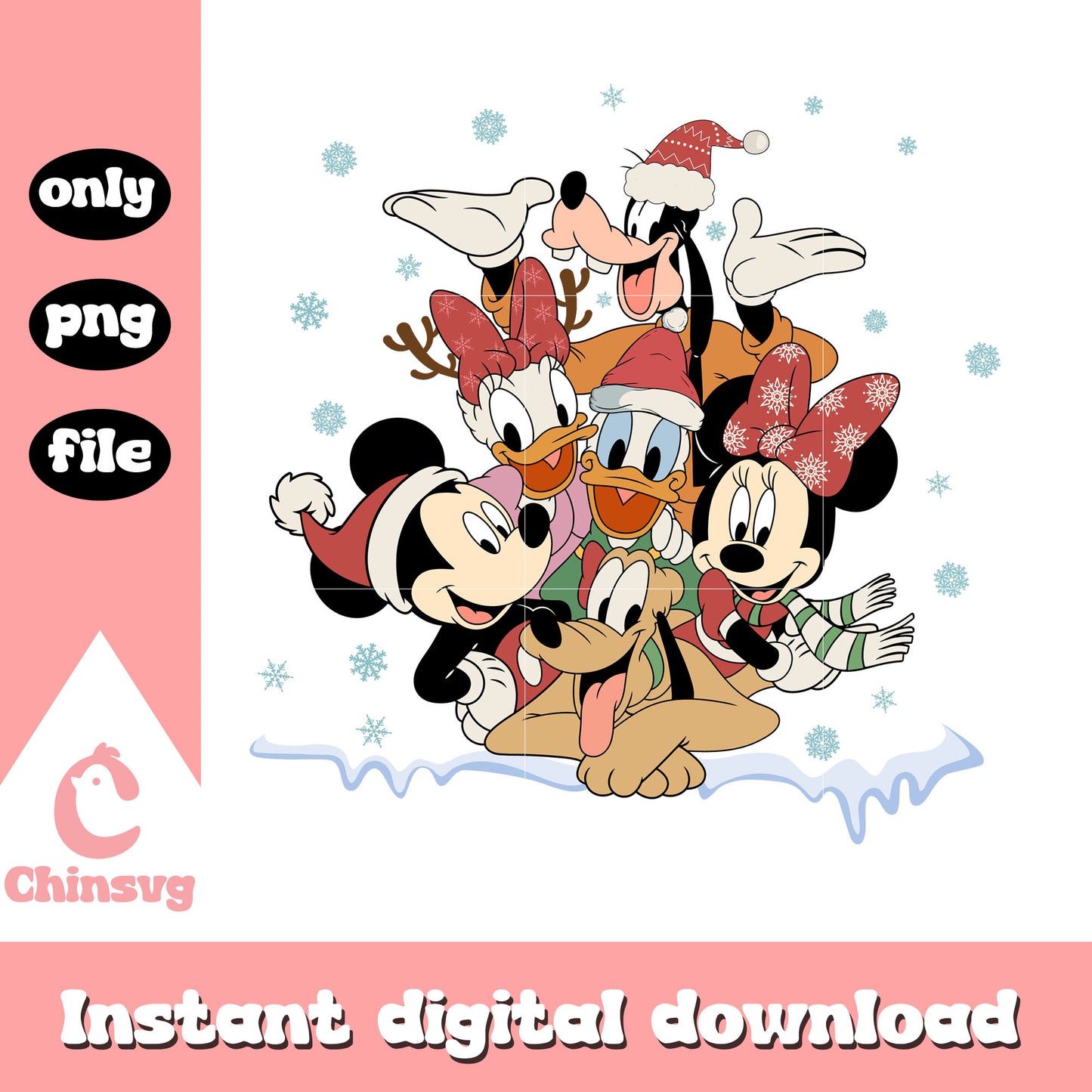 Mickey and friends snow christmas png, christmas snow png