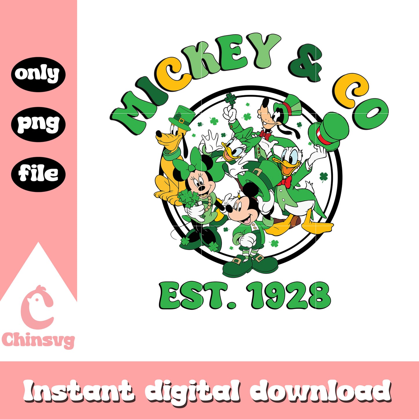 Mickey & co est 1928 patrick day png, saint patricks day fact png