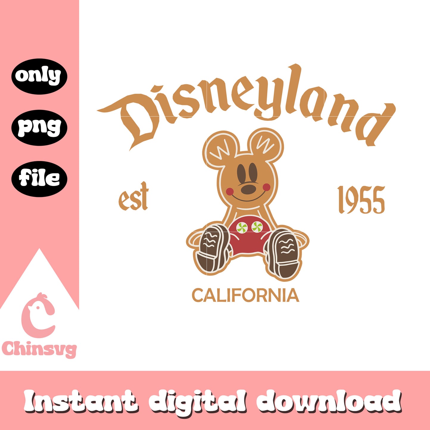 Mickey disneyland est 1955 gingerbread png, mickey cookie png