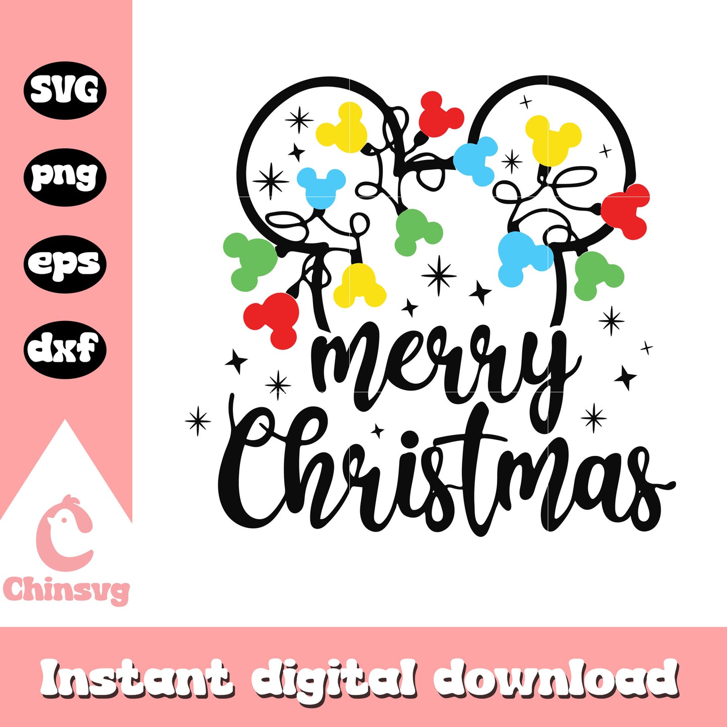 Mickey ears merry christmas light svg, disney christmas svg
