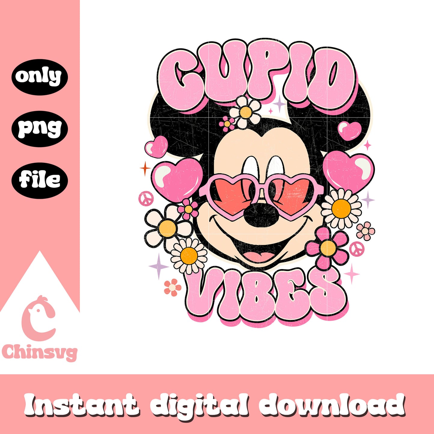 Mickey face cupid vibes png, mickey mouse valentines png