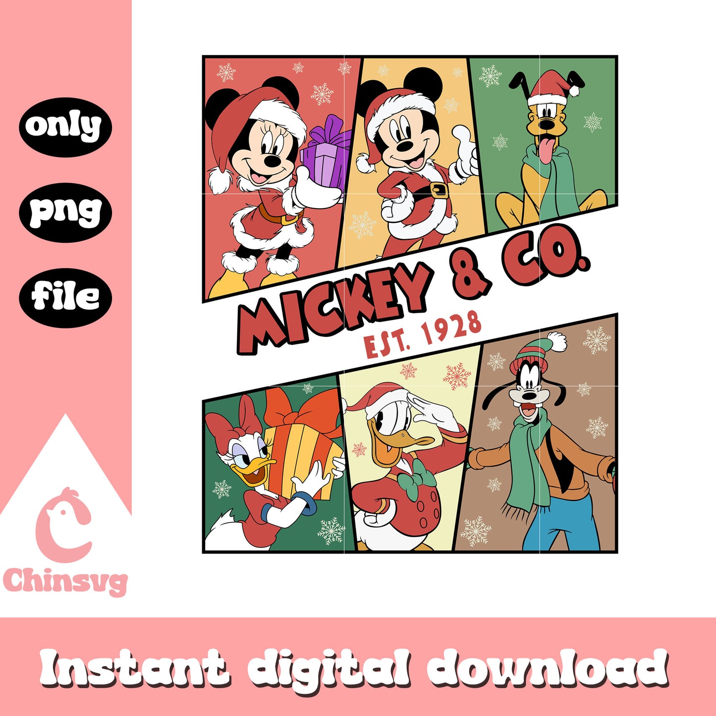 Mickey friends and co est 1928 christmas png, merry christmas png