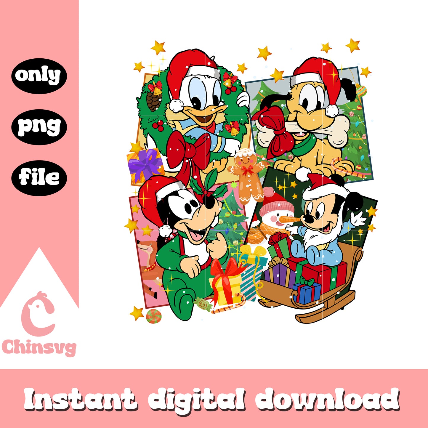 Mickey friends baby christmas png, disney at christmas png