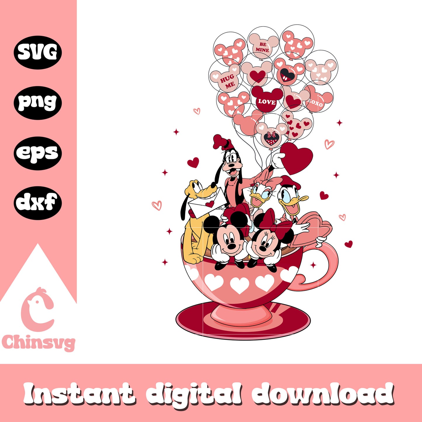 Mickey friends coffee cup valentine design svg, disney valentine svg