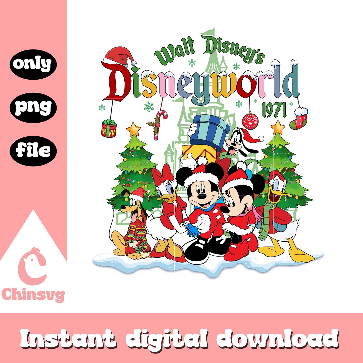Mickey friends disneyworld 1971 christmas png, disney christmas png