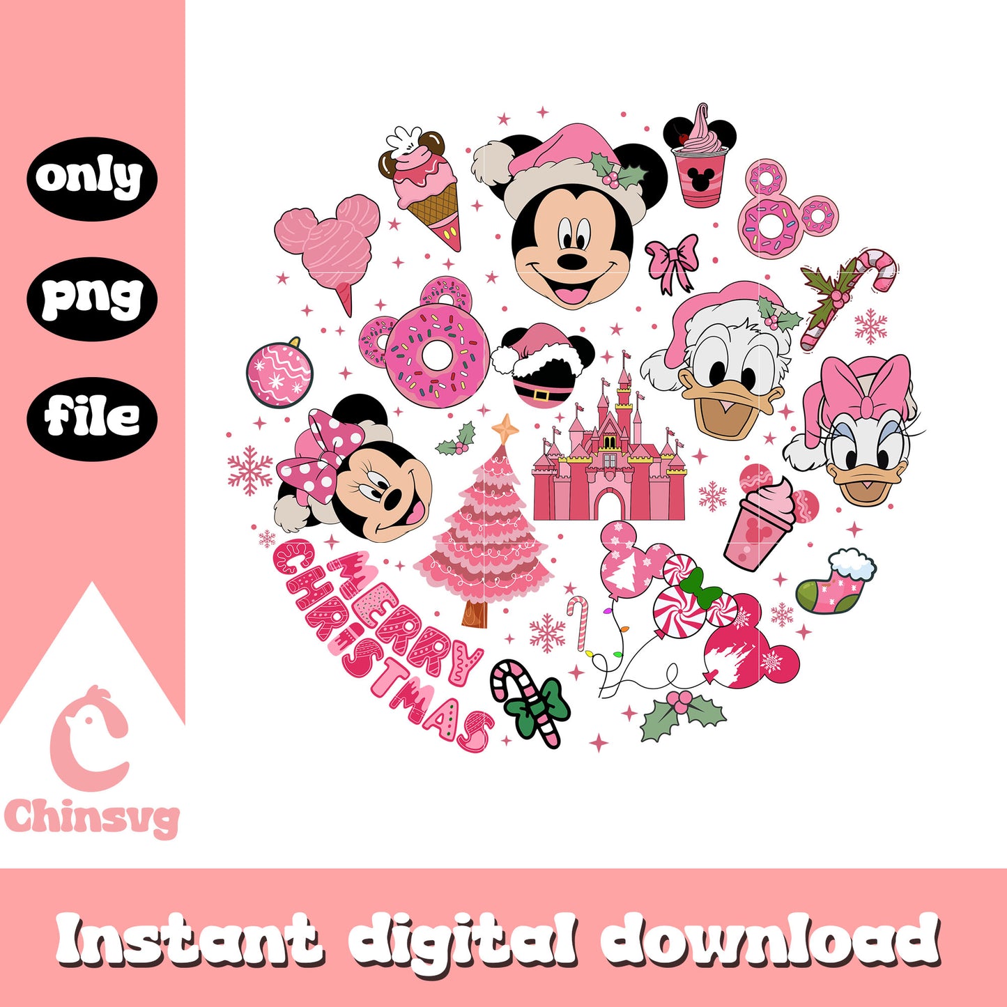 Mickey friends head merry christmas pink png, pink christmas png