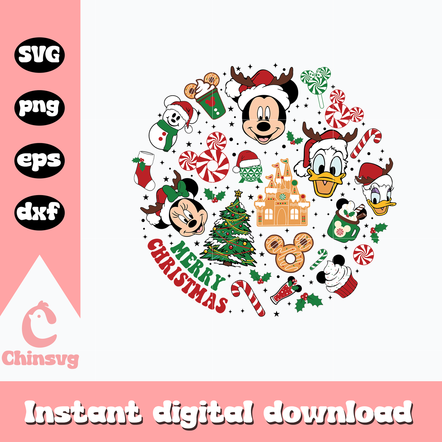 Mickey friends head merry christmas svg, mickey and friends svg