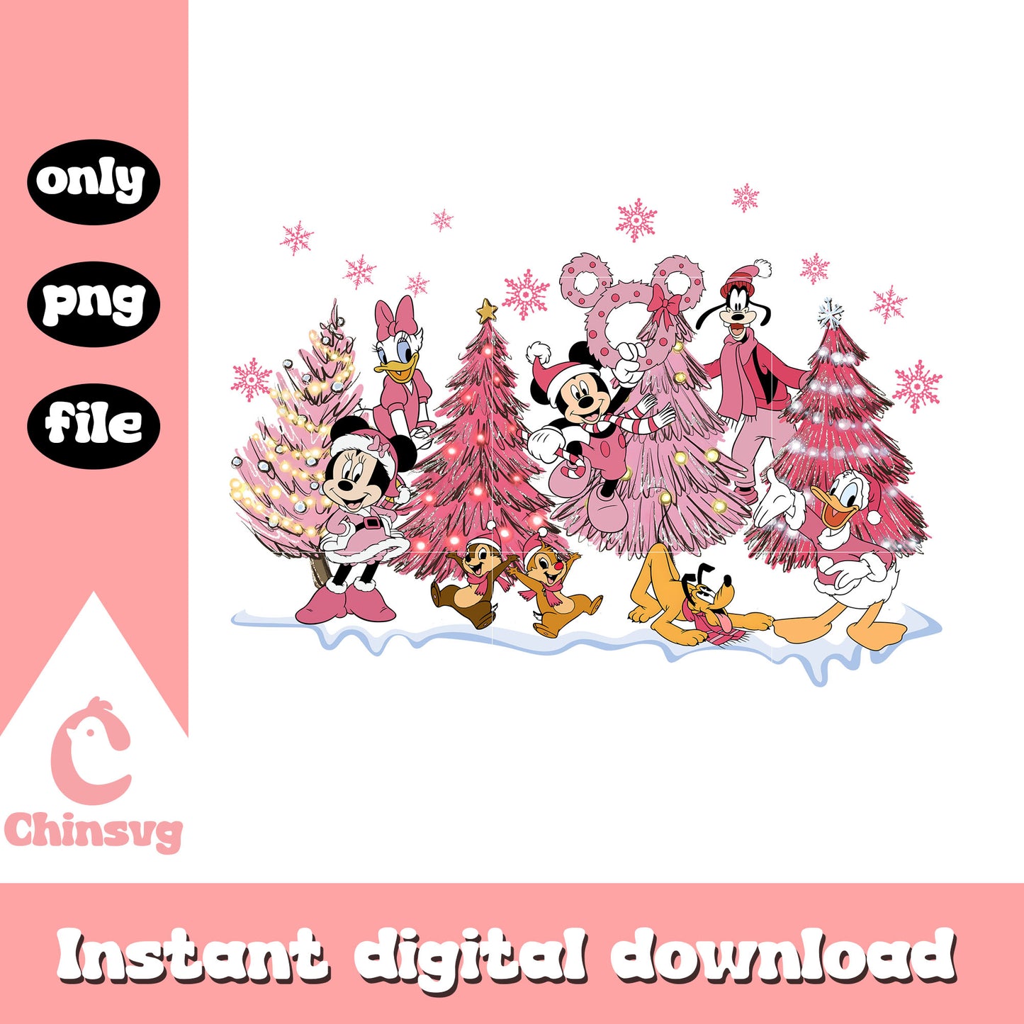 Mickey friends pink christmas tree png, pink christmas tree png