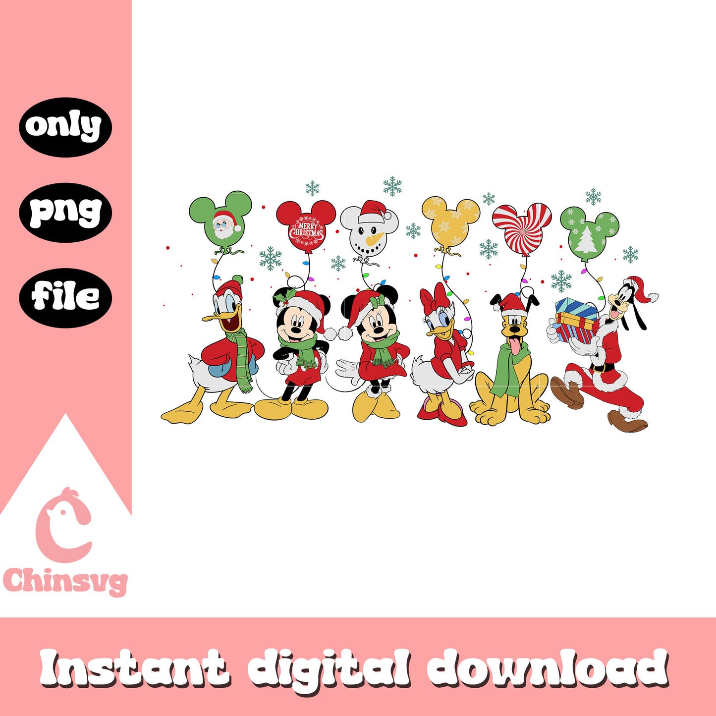 Mickey friends santa balloon png, disney merry christmas png