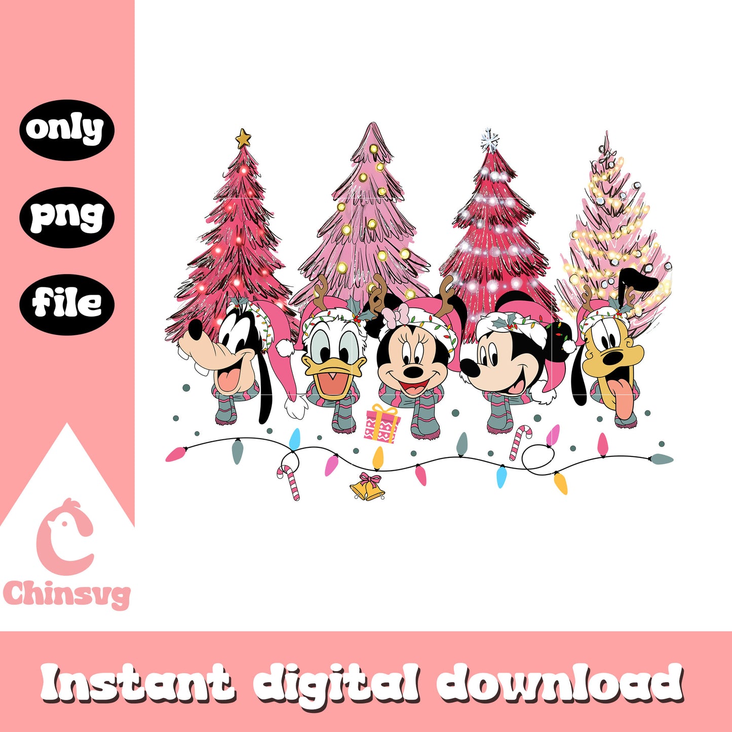 Mickey friends tree christmas pink png, pink christmas tree png