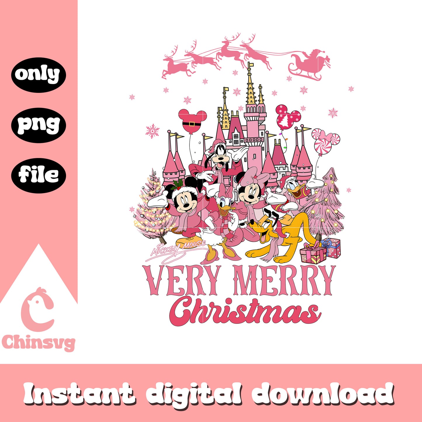 Mickey friends very merry christmas pink png, pink christmas png