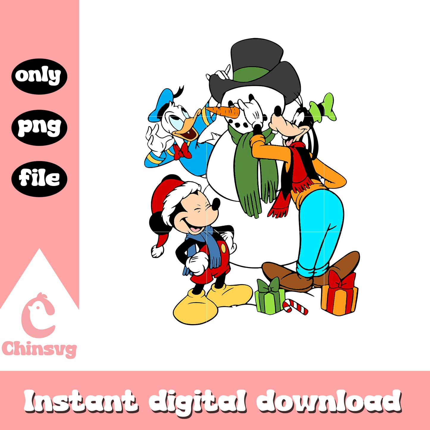 Mickey friends with snowman christmas png, mickey and friends christmas clipart png