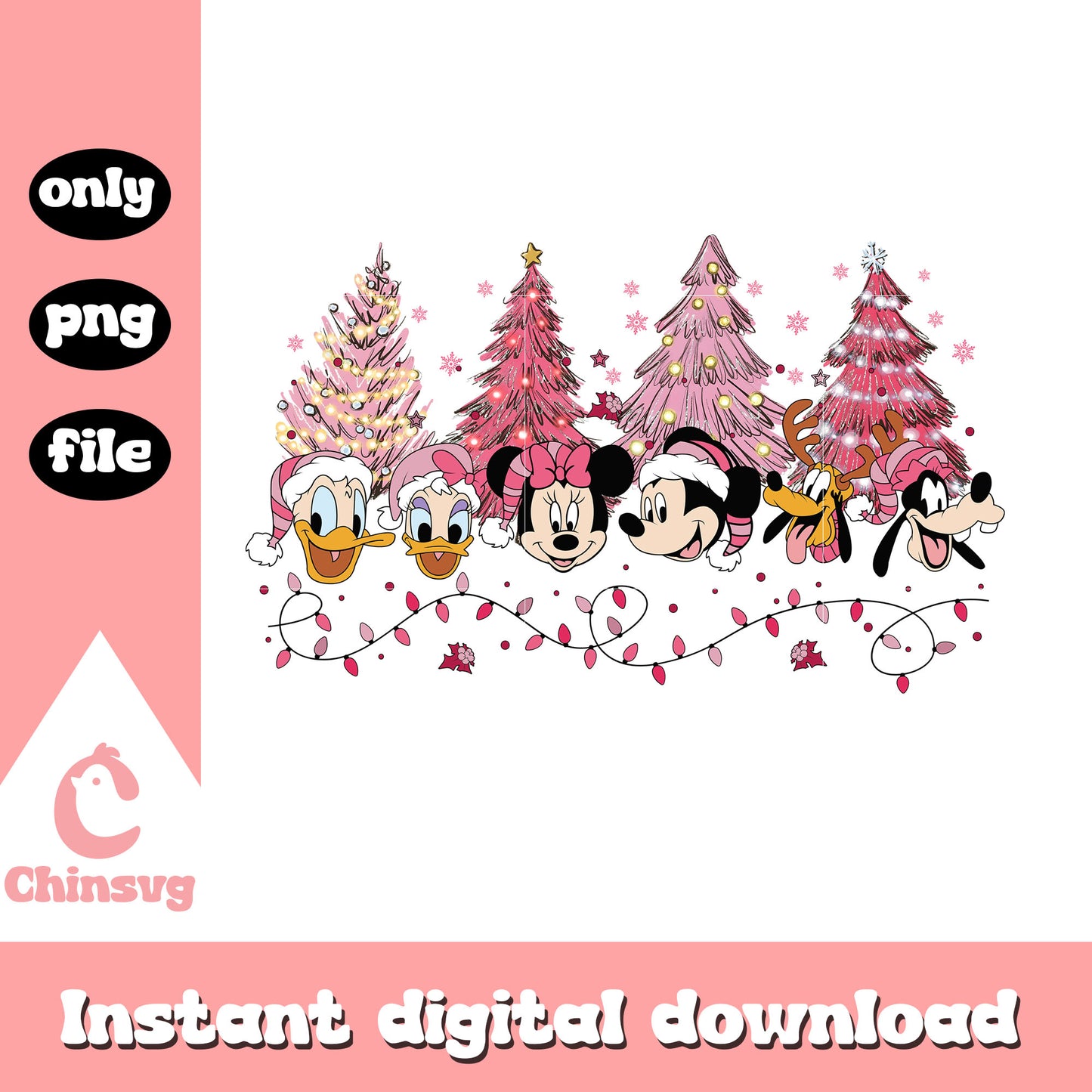 Mickey head friends pink christmas tree png, pink christmas tree png