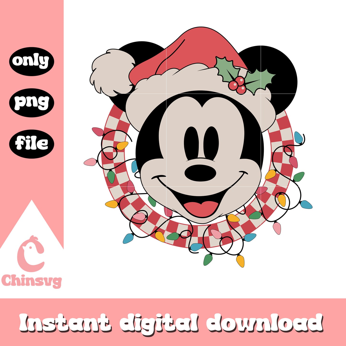 Mickey head light christmas png, mickey mouse head christmas lights png