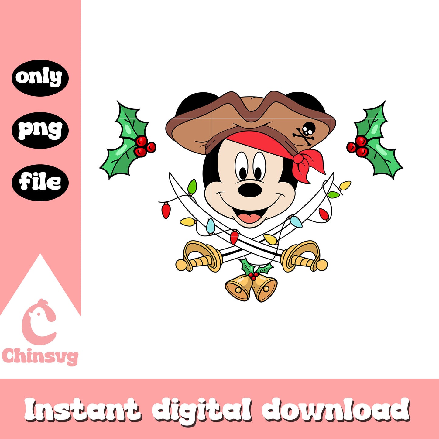 Mickey head pirate christmas png, christmas mickey head png