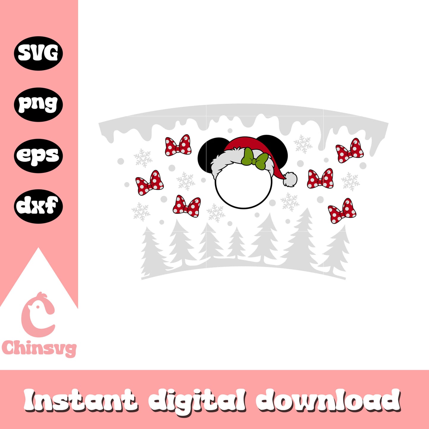 Mickey head santa full wrap svg, mickey christmas head svg