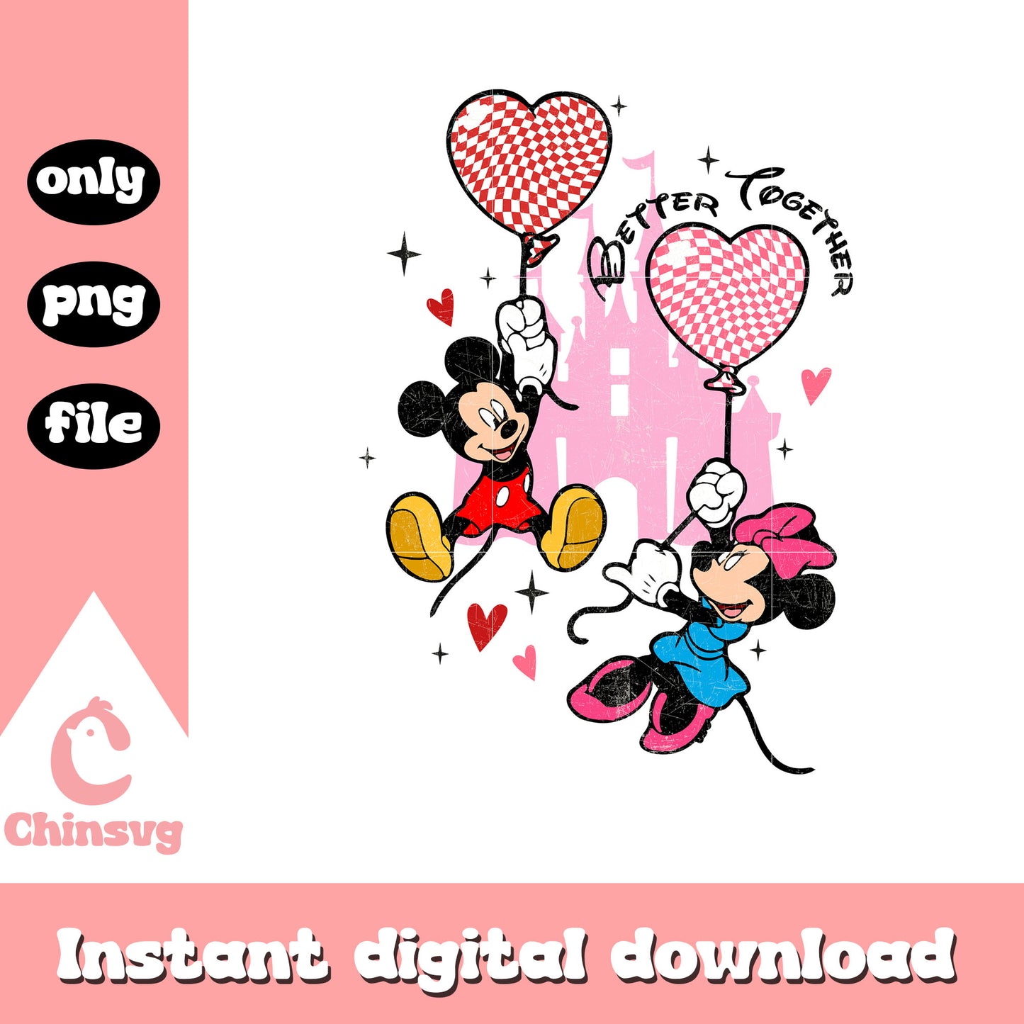 Mickey minnie better together heart png, valentine's disney png
