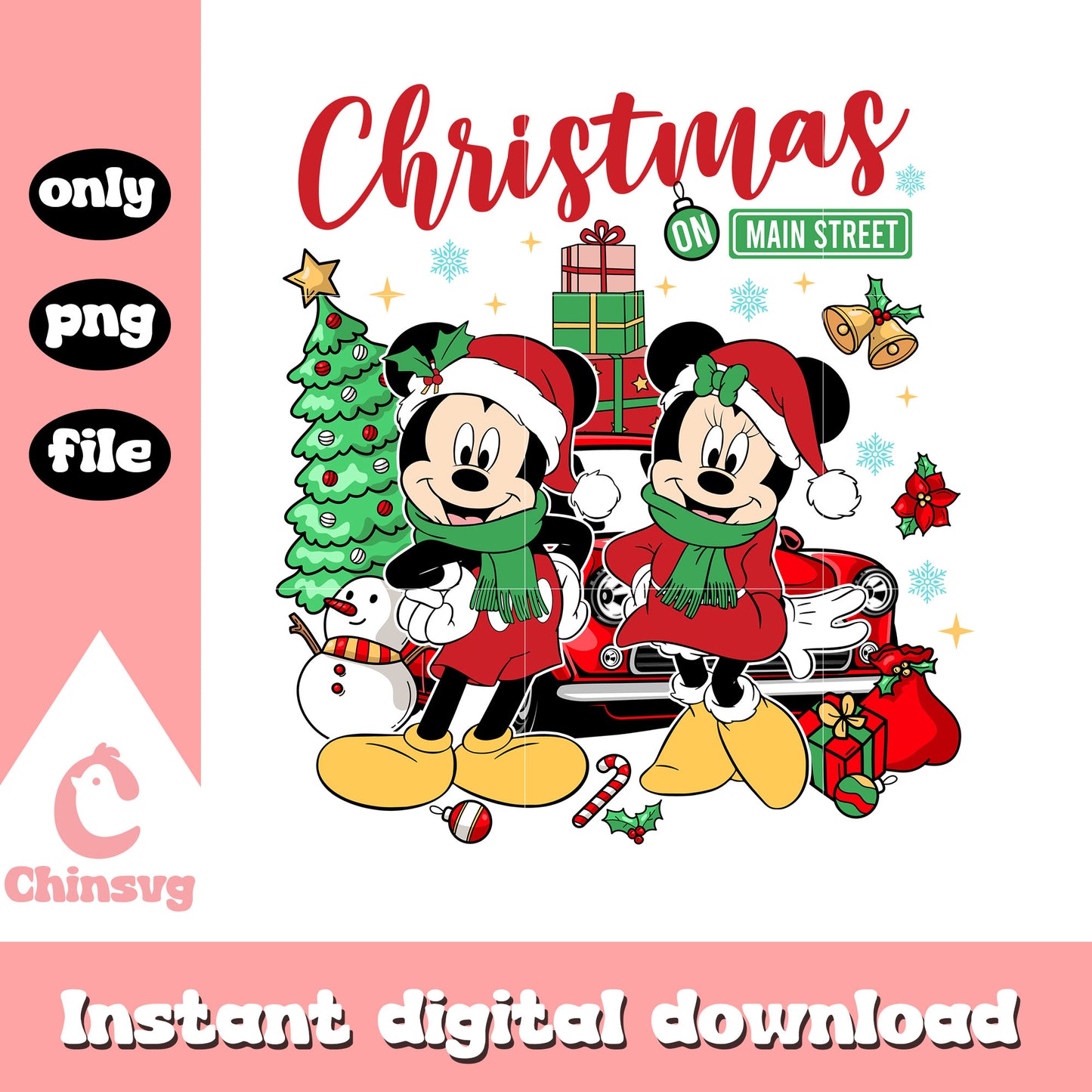 Mickey minnie christmas on main street png, mickey minnie christmas png