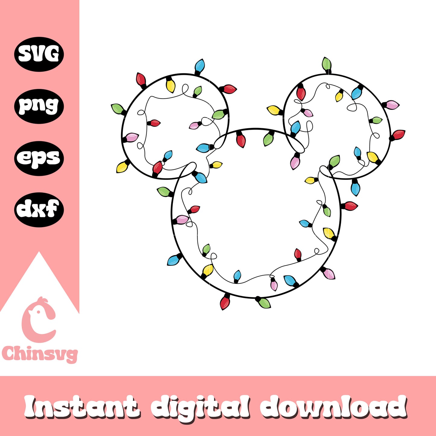 Mickey mouse head light christmas svg, mickey mouse christmas svg