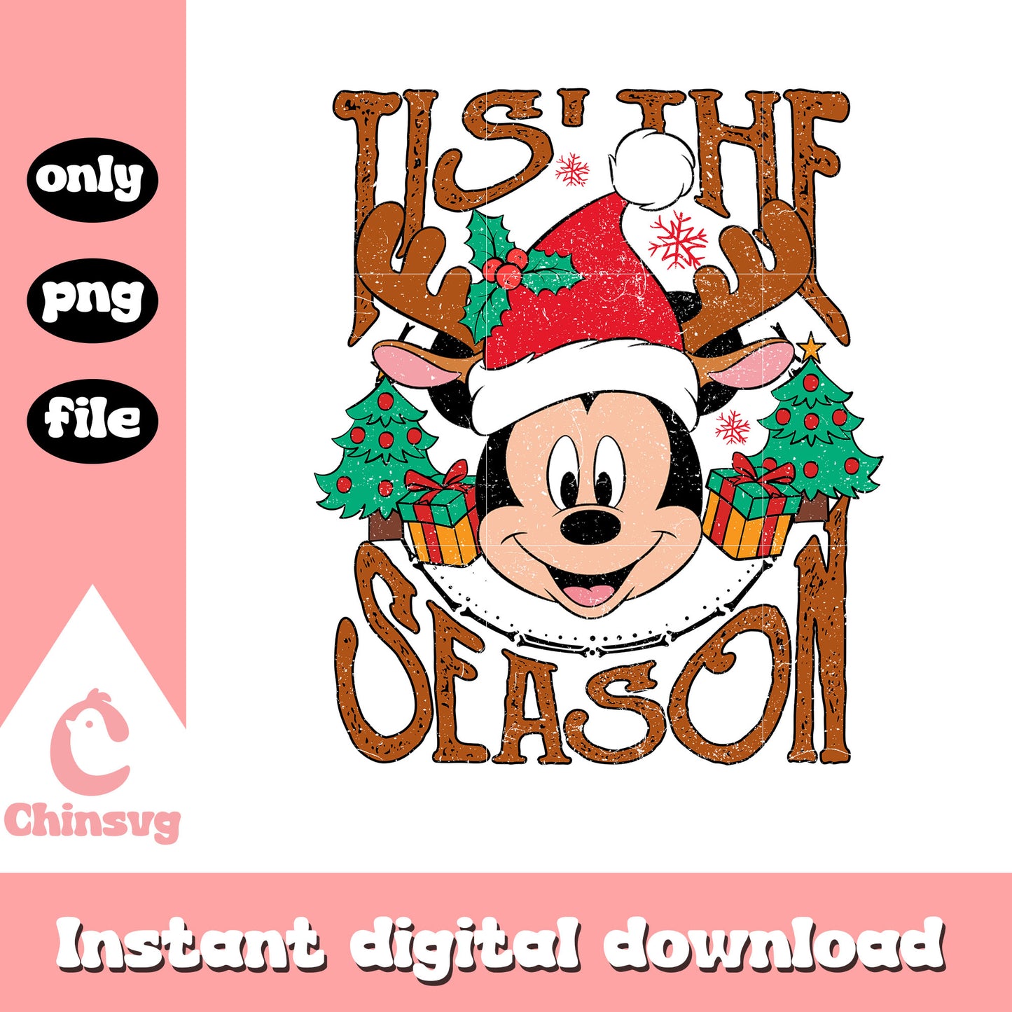 Mickey mouse tis' the season png, mickey mouse christmas png