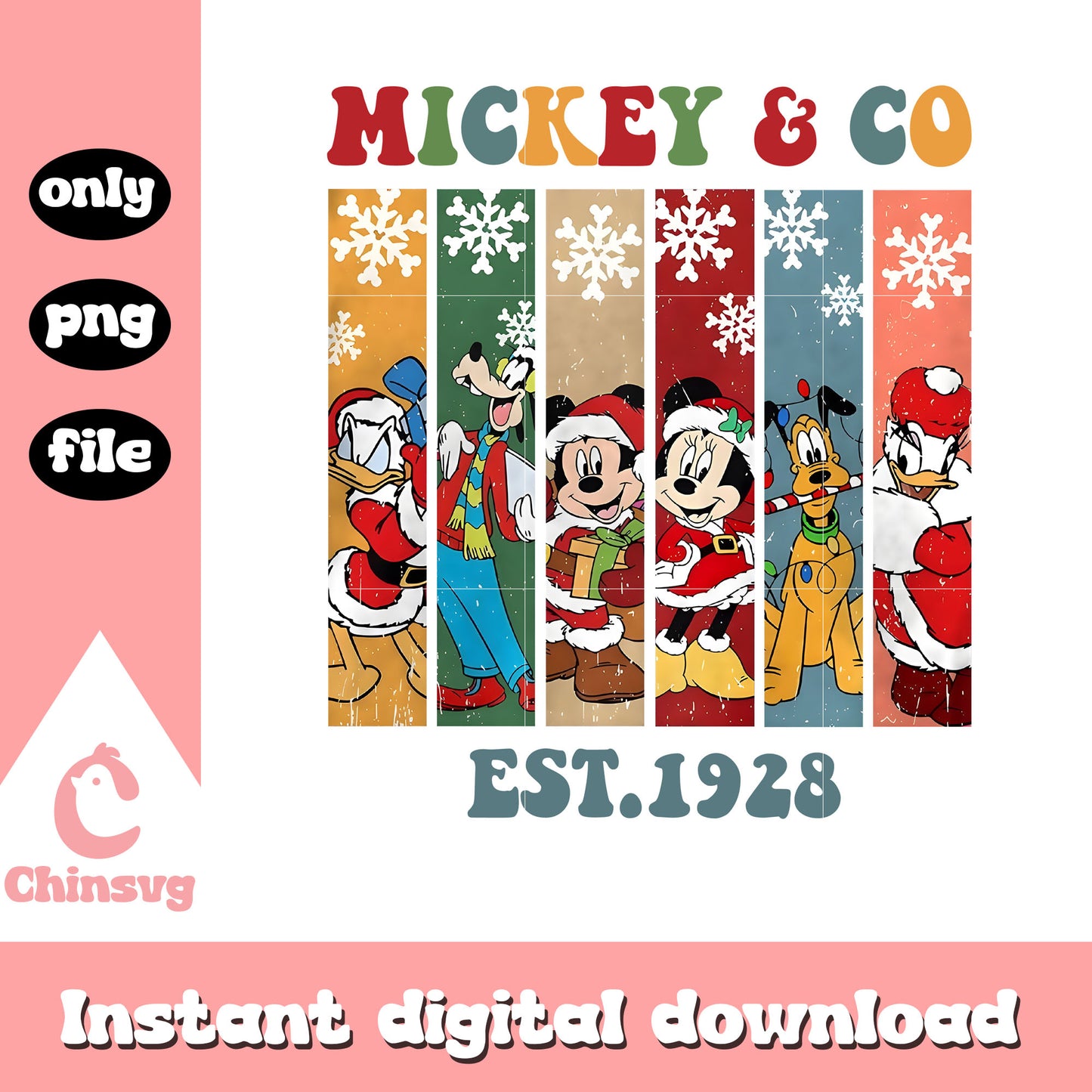 Mickey and co est 1928 christmas collage pic png, disney movie png
