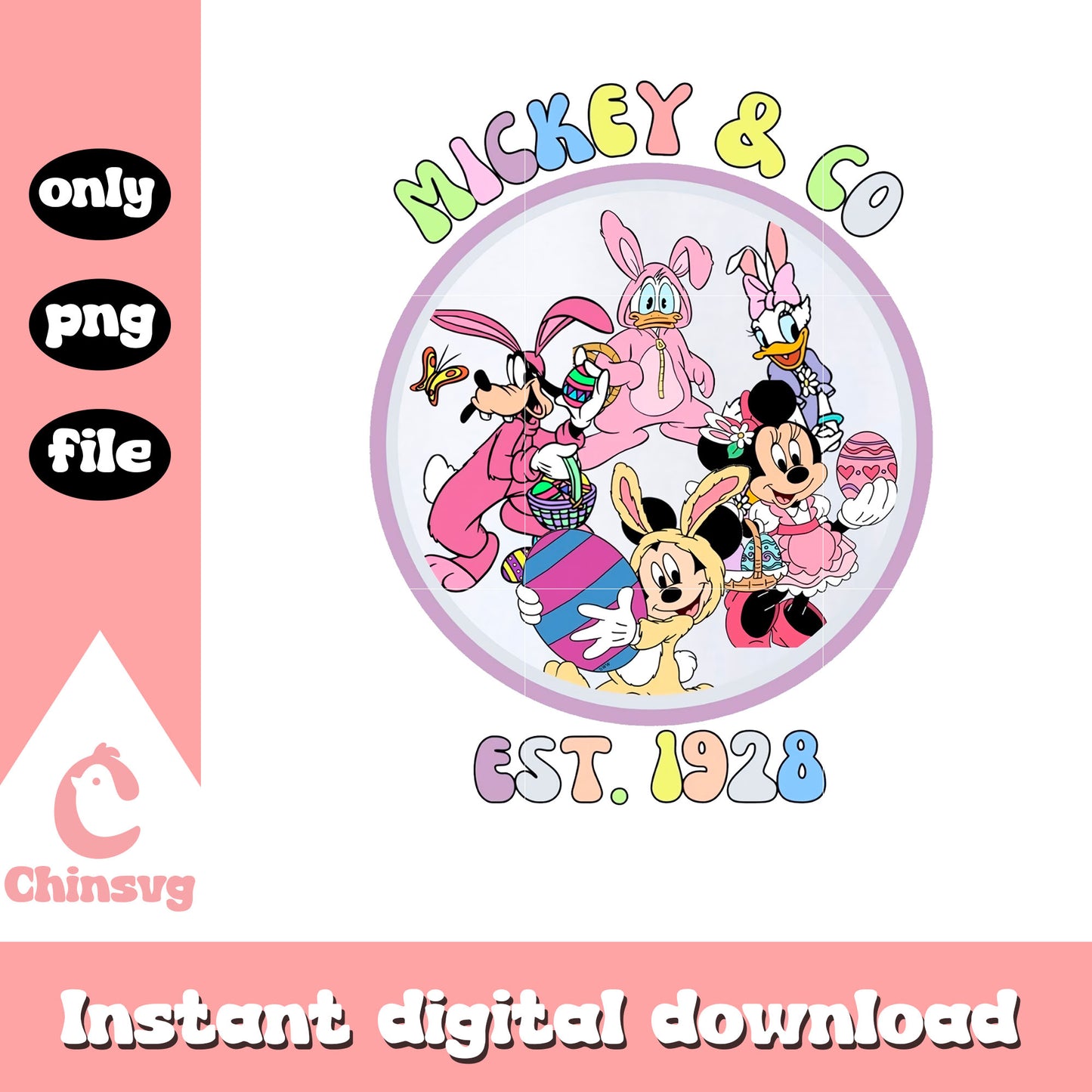 Mickey and co est 1928 png, mickey and friends png, disney easter png