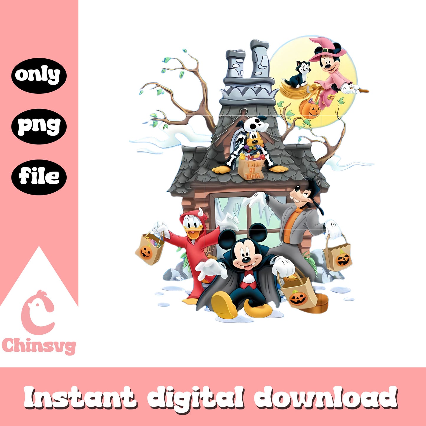 Mickey and friends halloween night png, trick or treat png