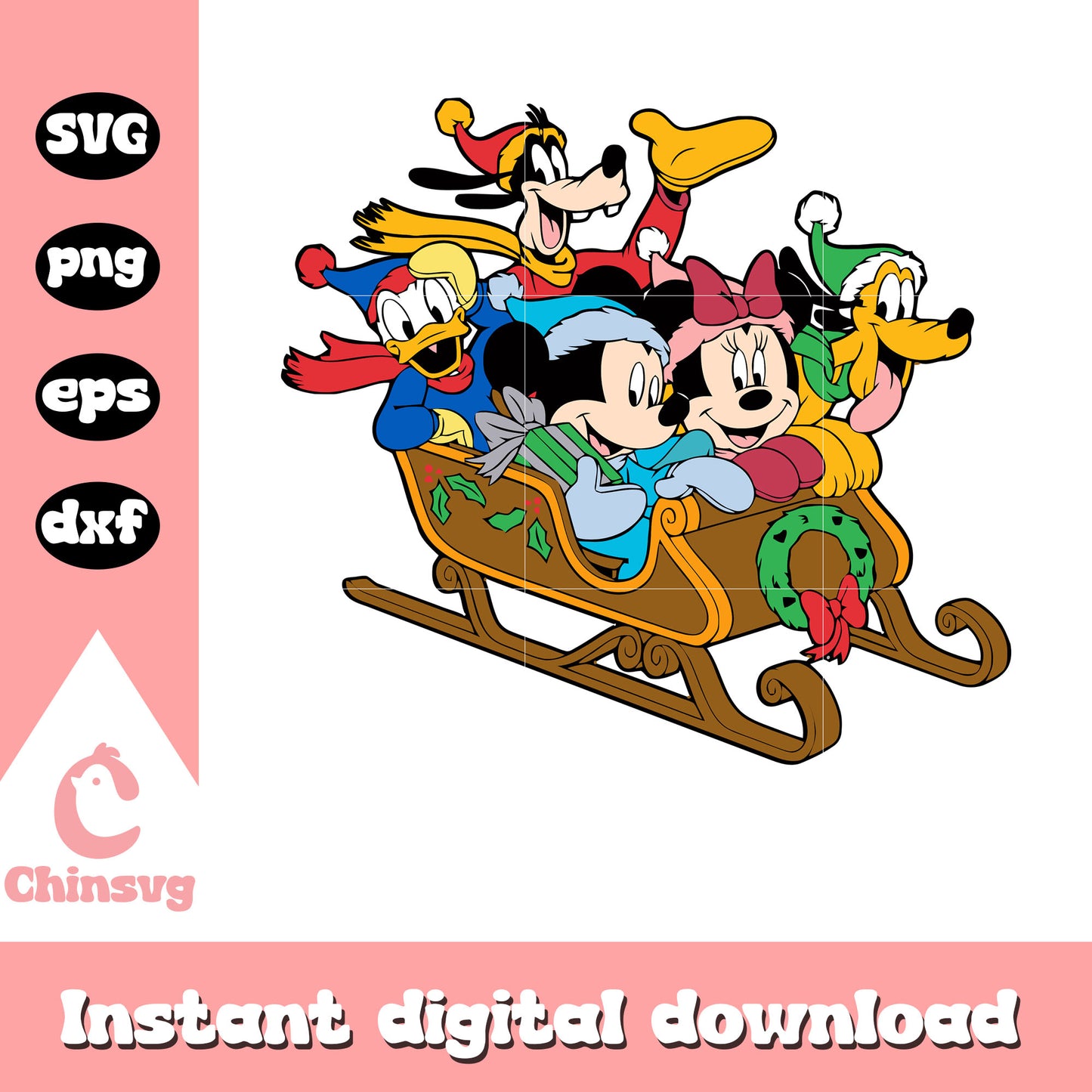 Mickey and friends in christmas sleigh svg, mickey and friends svg