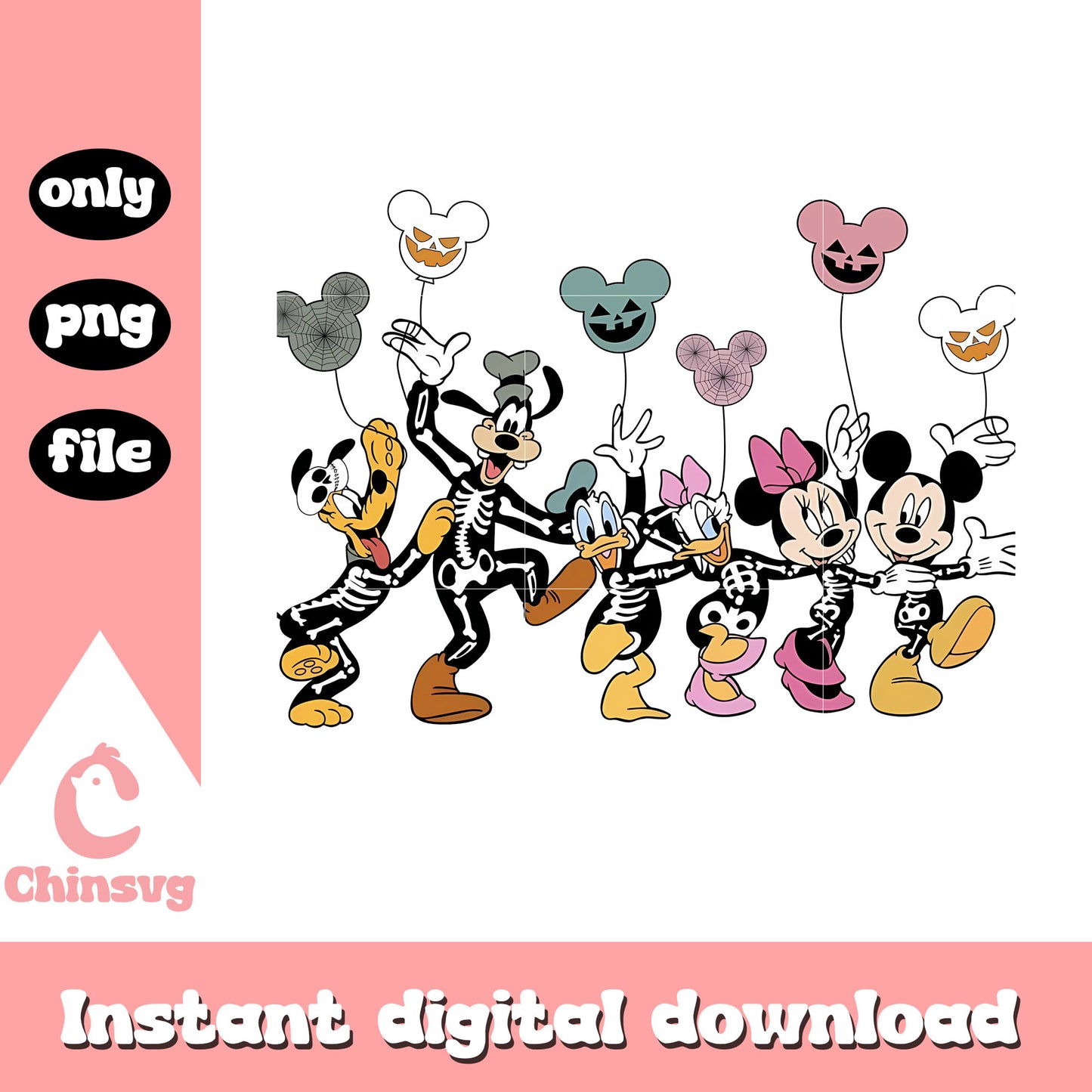 Mickey and friends skeleton png, halloween spirit png