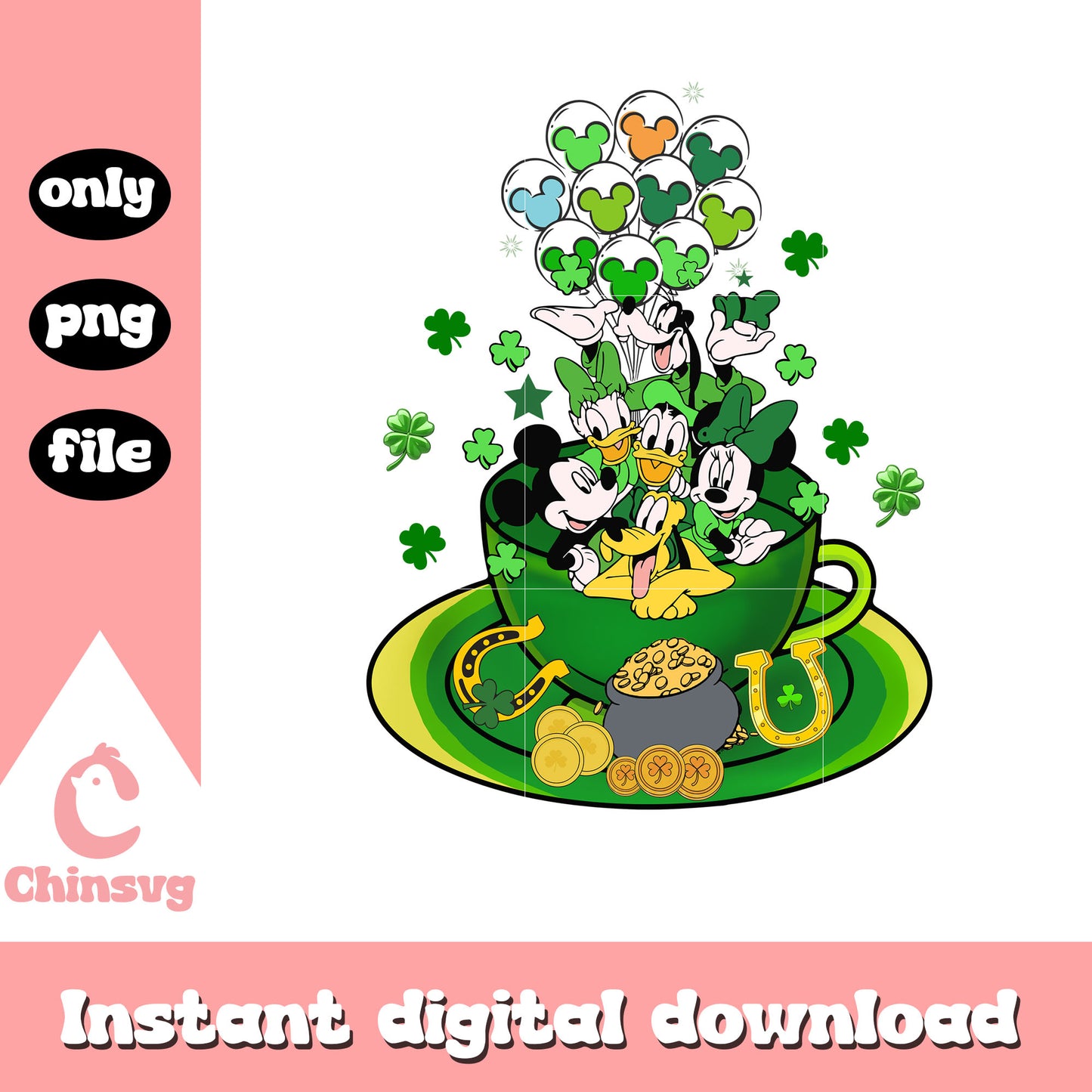 Mickey and friends teacup png, png, happy saint patricks day png