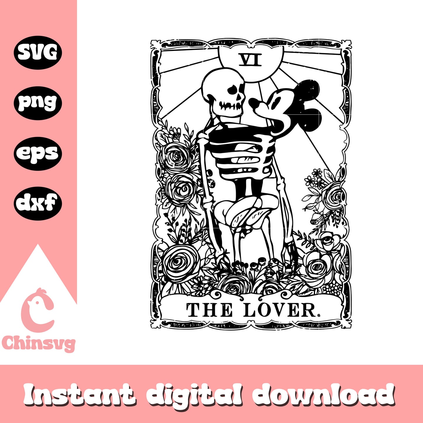 Mickey and skeleton the lover svg, mickey mouse svg, tarot card svg